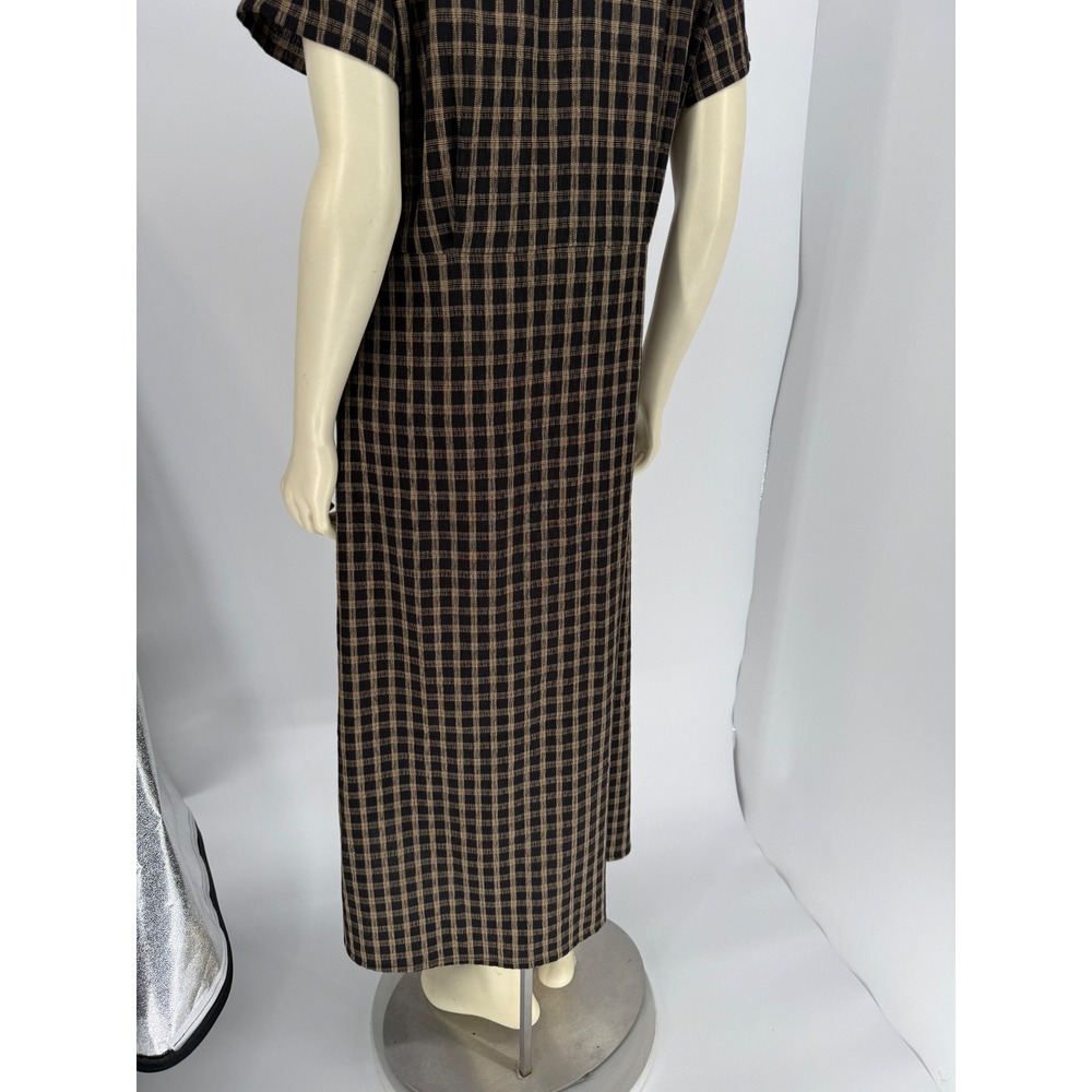 The Villager Plaid Button Front Maxi Shirt Dress 90s Grunge Brown Black - Picture 6 of 15